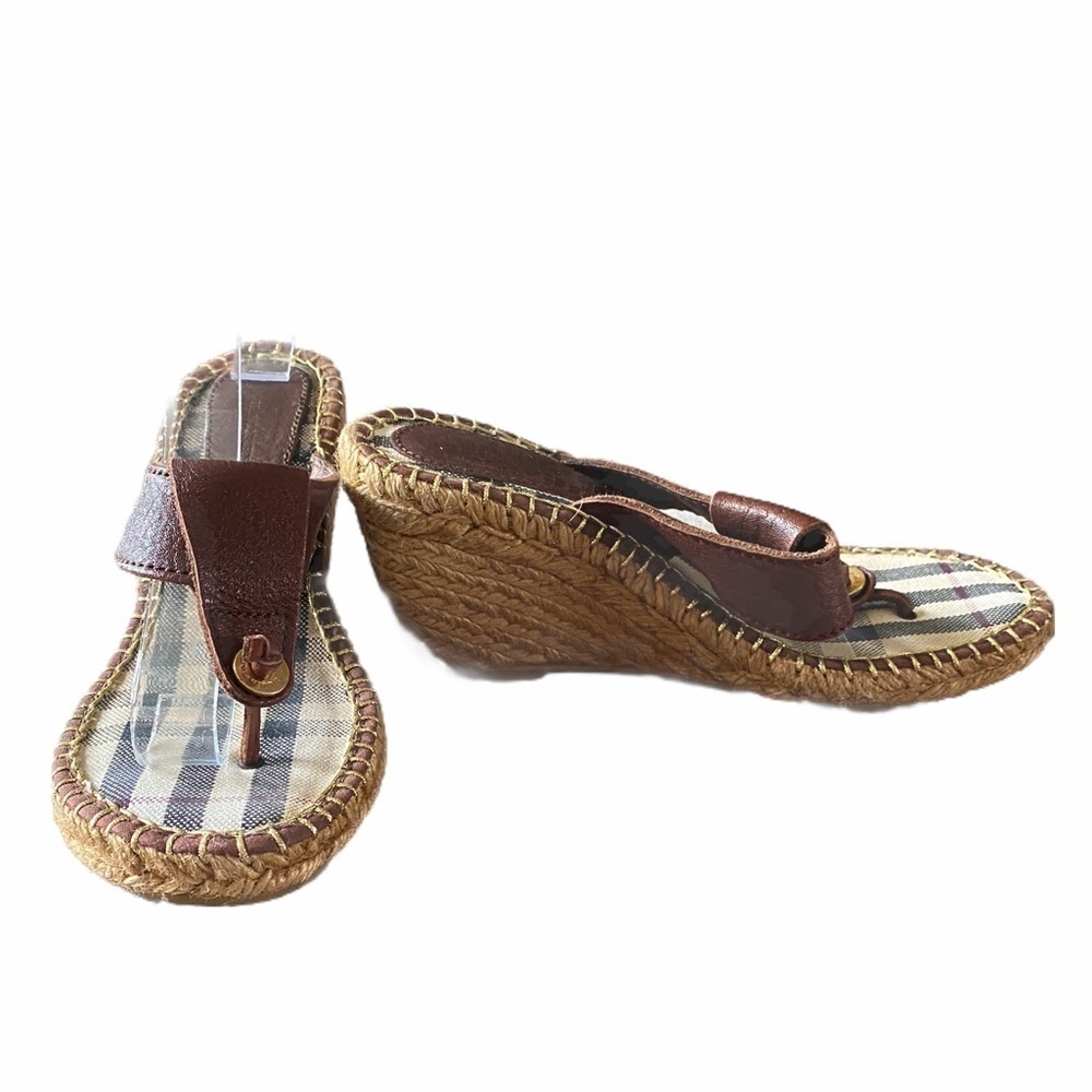 Burberry Nova Check Espadrille Wedge Sandals EU 36 Brown Leather